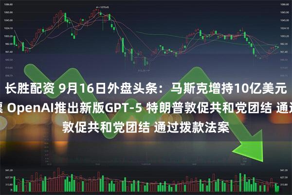 长胜配资 9月16日外盘头条：马斯克增持10亿美元特斯拉股票 OpenAI推出新版GPT-5 特朗普敦促共和党团结 通过拨款法案